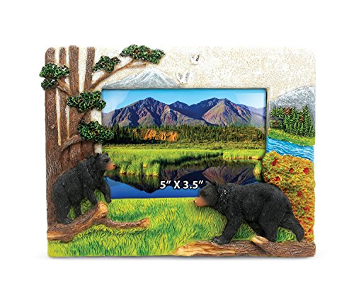 PuzzledCoTa Global Black Bear 5" x 3.5" Photo Frame Handcrafted Resin Picture Holder w/Easel Back Animal in Forest Novelty Jungle Theme Frame Polyresin Frame