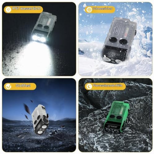 V20 Mini Taschenlampen, 180° Drehbar Taschenlampe mit 365nm UV Licht, 110dB Buzzer Alarm, 1000 Lumen Super Hell mit 13 Modi, IP67 Wasserdicht, für Camping Wandern Notfa (weiß)