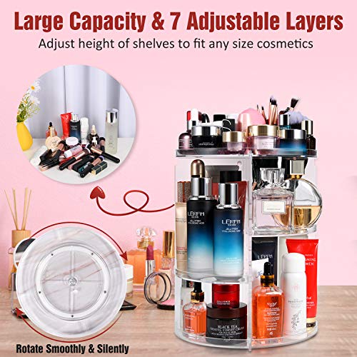Makeup Organizer 360 Degree Rotating Large Capacity Cosmetic Storage Box 7 Layers Adjustable Shelf Height, Fits Makeup… - Image 3