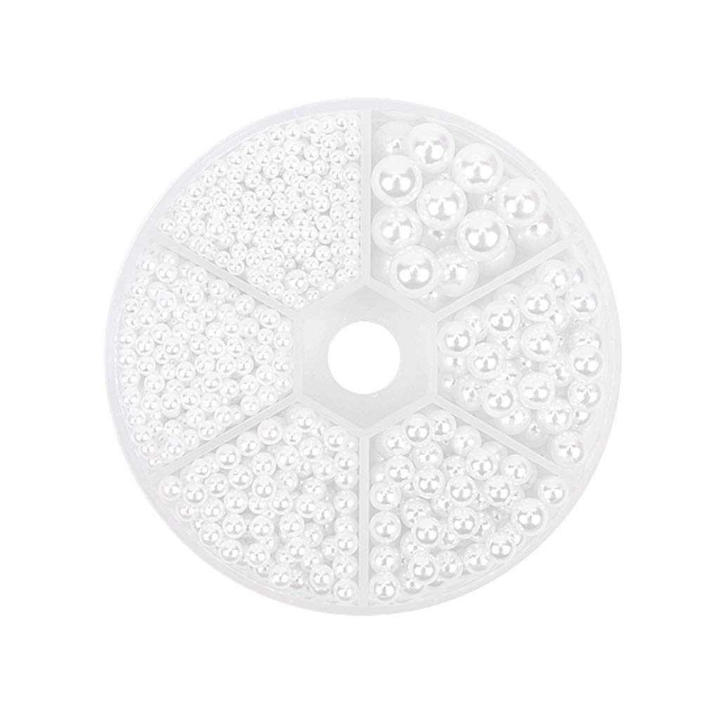 PH PandaHall Round Imitation Pearl Acrylic Beads No Hole Undrilled Charms for DIY Jewellery Craft Making Home Decoration, White, Assorted Size, 2.5-8mm