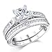 Wuziwen 2Ct Sterling Silver Princess Cut Bridal Set Engagement Wedding Ring Bands with Cubic Zirconia