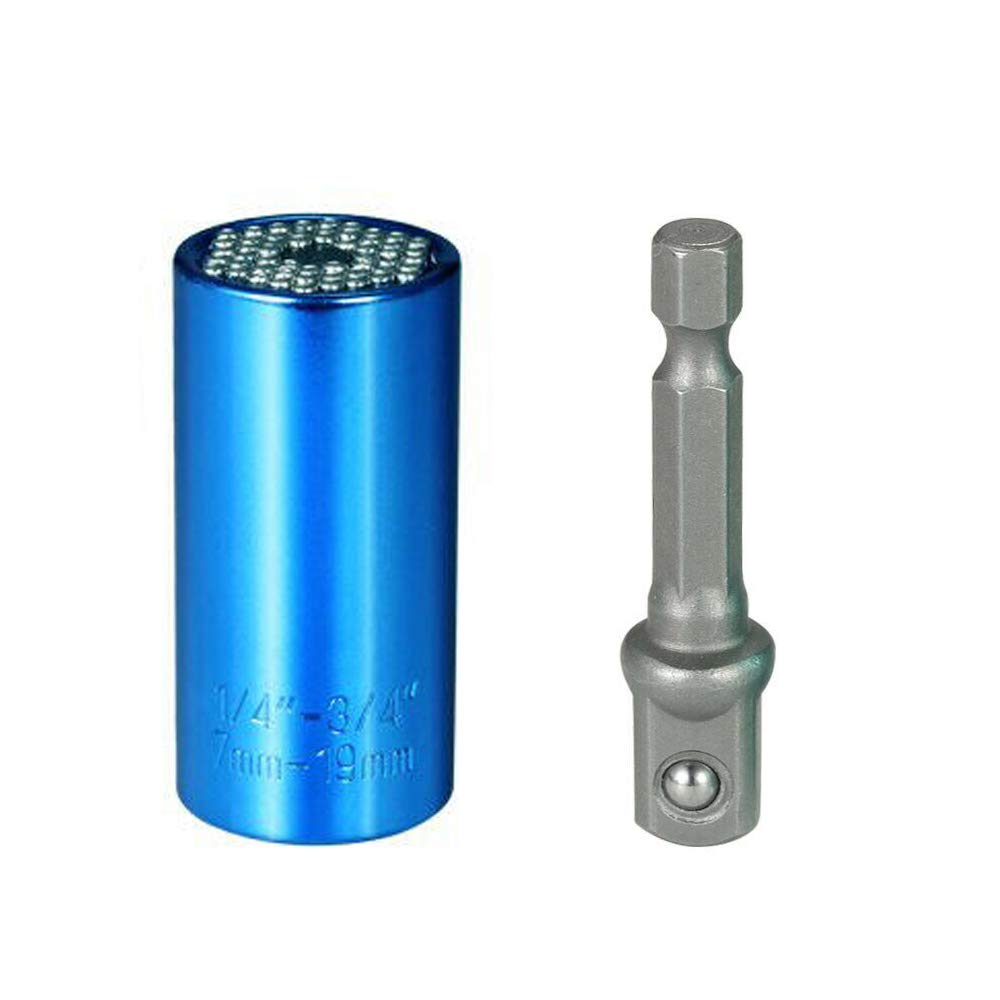 Universal Socket Wrench Set 7-19mm Multi-Function Ratchet Socket Drill Adapter Blue
