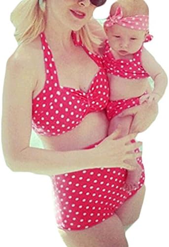 Baby Girl Vintage Polka Dot Bikini Swimsuit Sets Family Matching Mother Girl Swimwear (S, Pink for Mom(Bikini Sets))