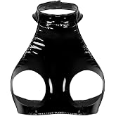 Lejafay Women's Sexy PVC Leather Mini Bra Top Clubwear Hollow Out Latex Sleeveles Vest Tops