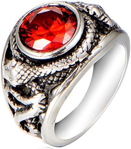 Mailizhong Vintage Men Red Ruby Disk Snake Titanium Steel Ring