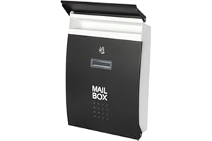 PARRENCY Black Mailboxes with Key Lock, Wall Mounted Large Capacity Mailbox, 15 3/5" x 10 3/5" x 3 1/2"