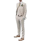 Men Suits Linen Beach Wedding Suits 3 Piece Groomsmen Attire Linen Blazer Vest Pant Prom Tuxedo