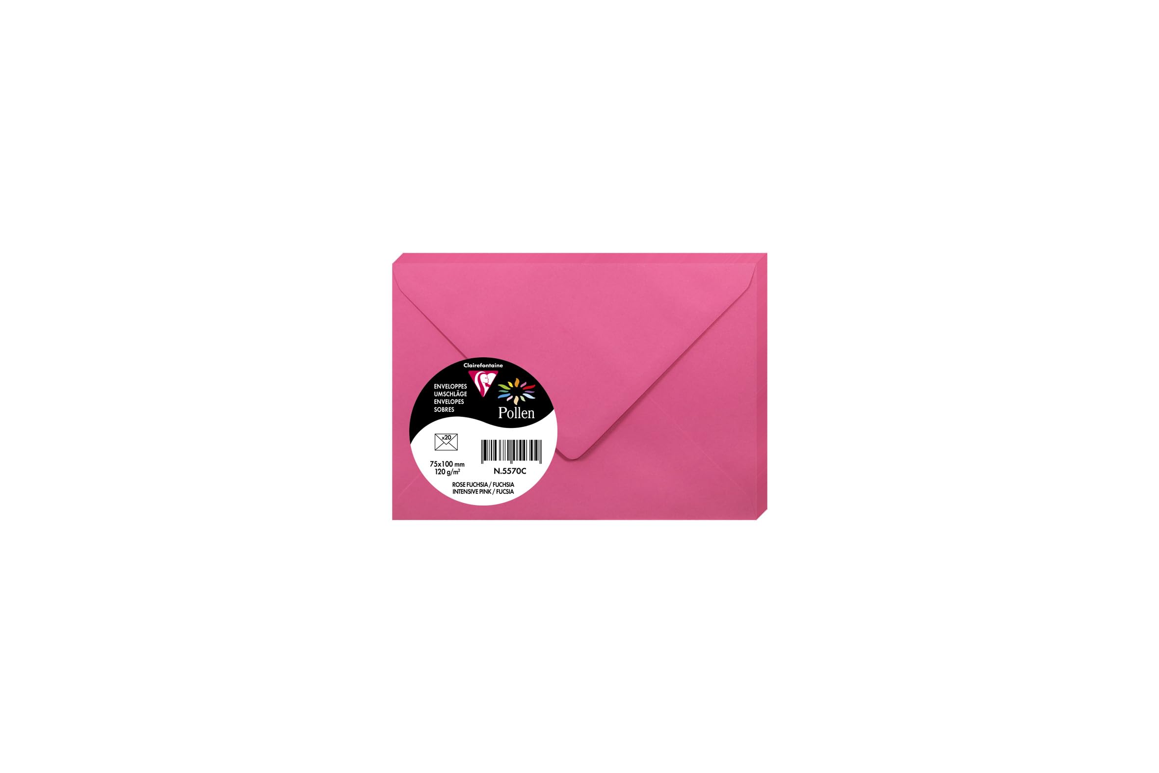 Clairefontaine 5570C Pack of 20 Gummed Envelopes Format 7,5x10cm 120g/m² Colour Intensive Pink Invitation Events Correspondence Range Pollen Premium Paper