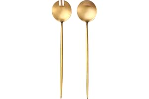 Lemeya Gold Salad Serving Utensils,Serving Spoons Stainless Steel,2Pcs Long Handle Salad Servers 11.42 Inch,Salad Utensils fo