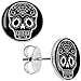 Black White Sugar Skull Art Stud Earrings