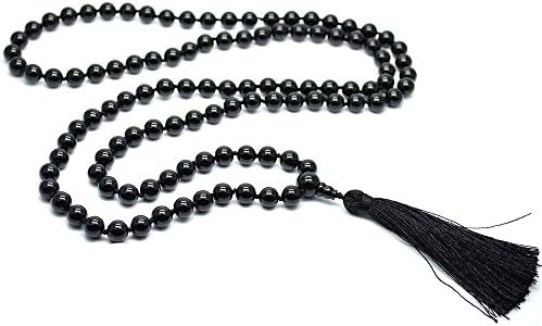 Flourishbeads 8mm Black Onyx Stone Round Beads Knotted Tassel Pendant Necklace