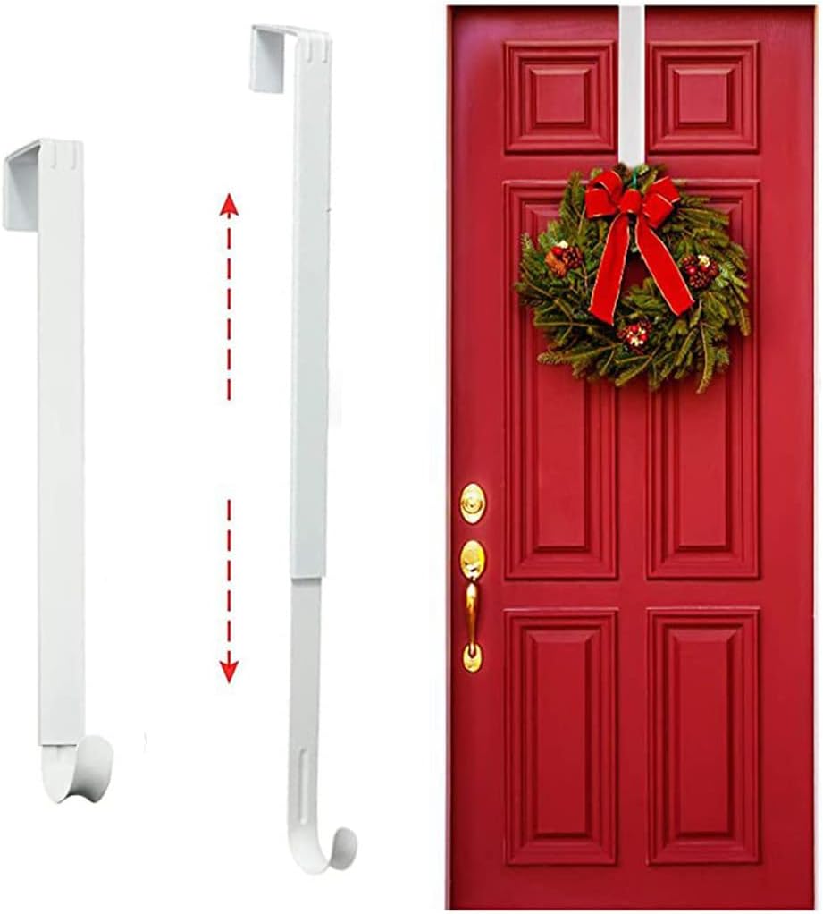 Wreath Hangers - Adjustable Wreath Door Hanger 2 Pack, Heavy Duty Wreath Hook Holder, 15“-25.4” Metal Wreath Hangers for Front Door Ornament Wreath Over the Door Holder for Christmas Halloween Party Fall Wreath Decor
