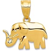 JewelryWeb 13mm 14k Solid Yellow Gold Polished Elephant Pendant Necklace Pendant for Women