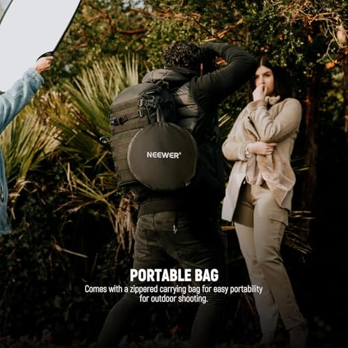 NEEWER 43"/110cm Light Reflector with Clamp & Hand Grips, 5 In 1 Collapsible Multi Disc Photography Reflector Translucent/Silver/Gold/White/Black with 3/8" Thread for Studio Outdoor Lighting, RF-110II