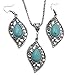 Gprince Retro Design Leaf Turquoise Necklace Earrings Fashion Jewelry Set