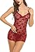 Avidlove Sexy Lingerie for Women Babydoll Sleepwear Lace Chemises Set Dark Red S