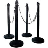 Crowd Control Stands Black Plastic Stanchion Posts Set Barrier with 3PCS 40" Link Chain and C-Hooks, Pack of 4