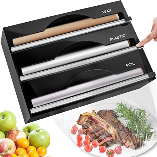 Foil and Plastic Wrap Organizer, 4 in 1 Plastic Wrap Dispenser with