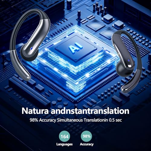 AI Translation Earbuds Real Time, Translator Headphones 164 Languages & Accents, Audifonos Traductores Inglés Español, Bluetooth5.4Device for Travel Business Learning Compatible with iOS and Android ﻿