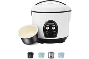 Moosum Rice Cooker Maker 5-Cup(Uncooked) with Steamer, Ceramic coating, BPA Free, Small capacity, White
