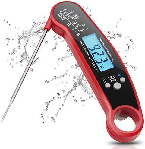 Digital Meat Thermometer, Puredazz Waterproof Instant Read Cooking thermometer Food Thermometer with Long Probe Backlight for Grilling BBQ Smoker Liquid Baking Candy (Wine Red)