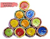 CRAFTSMAN Handmade Traditional Terracotta Clay Diya. Multicolor-10 pc Set. Diwali Deepawali Earthen Oil Lamp Wax Filled. Indian Gift Items Dia