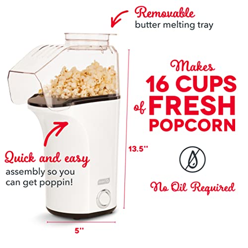 DASH Hot Air Popcorn Popper Maker with Measuring Cup to Portion Popping