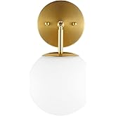 BAODEN Modern Wall Sconce Industrial Mid Century Bathroom Vanity Wall Light with White Globe Glass Lampshade Brushed Brass Fi
