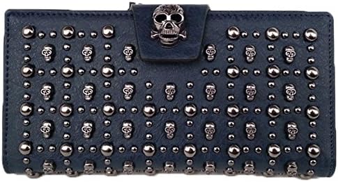 Lady's Classical Navy Leather Skull Designer Clutch Purses Wallet