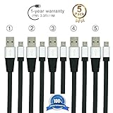 Hankuke [5 pack][3 Feet/1m] quick charge 2.0 Micro USB Cable for Android, Samsung, Htc, Nokia, Sony and Other Tablet Smartphone Charging and data transfer PowerLine of variety pack (5pcs-black-1m)