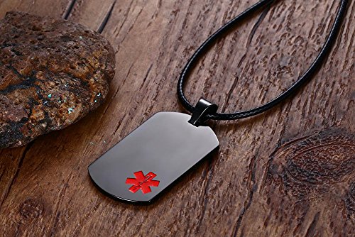 MPRAINBOW Men's Stainless Steel Medical Alert Epilepsy Dog Tag Pendant Necklace Black - Thumbnail 4