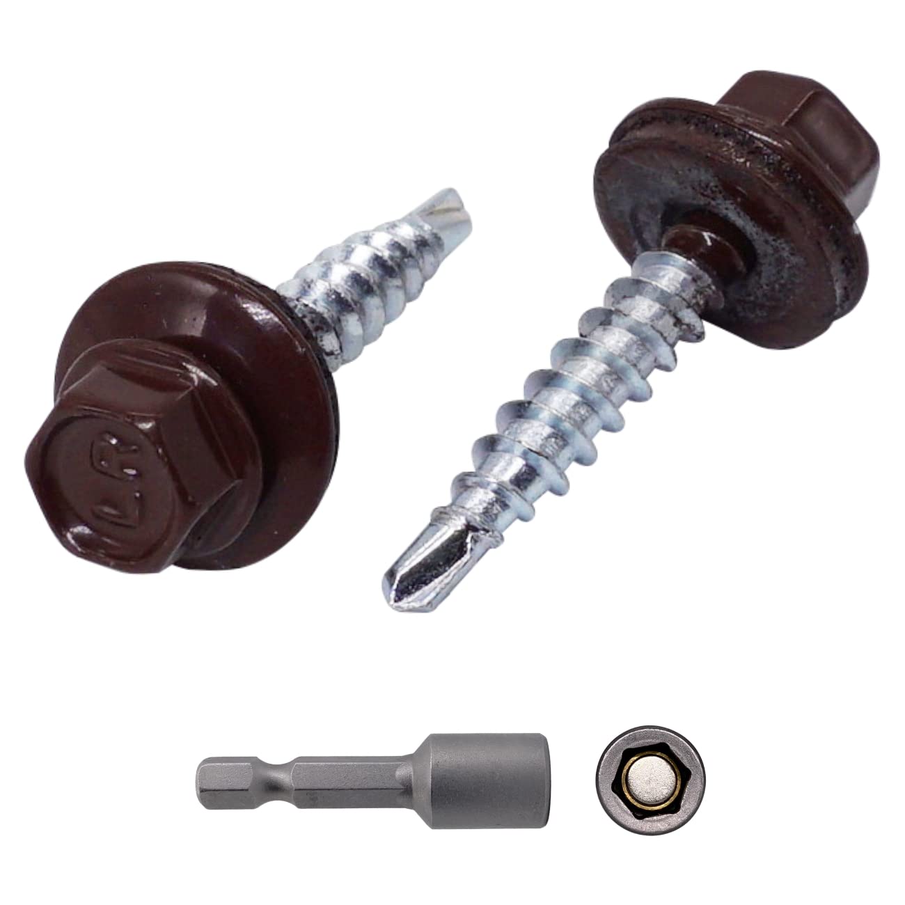 (Pack of 250 pcs) Metal Roofing Screws, 4.8 x 35 mm Painted Self-Drilling Screws With EPDM Washers, Sheet Metal Hex Screw (250, Chocolate Brown RAL 8017)