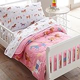Wildkin 4 Piece Toddler Bed-in-A-Bag, 100% Microfiber Bedding Set, Includes Comforter, Flat Sheet, Fitted Sheet, and Pillowcase, Coordinates with Other Room Décor, Olive Kids Design – Horses