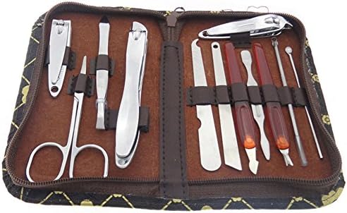 SEEKO 12Pcs Golden Flower Stainless Steel Manicure Pedicure Set ,Travel &amp; Grooming Set, Personal Care Tools, Nail Scissors Nail Clippers Kit with Leather Case KXB62