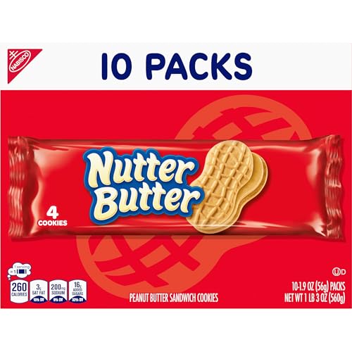 NUTTER BUTTER PEANUT BUTTER SANDWICH COOKIES, 10 SNACK PACKS (4 COOKIES PER PACK)