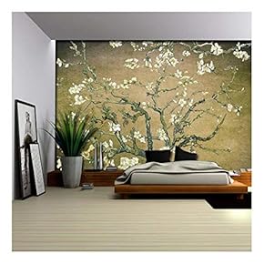 Olive Green Vignette Almond Blossom by Vincent Van Gogh - Wall Mural, Removable Sticker, Home Decor - 66x96 inches