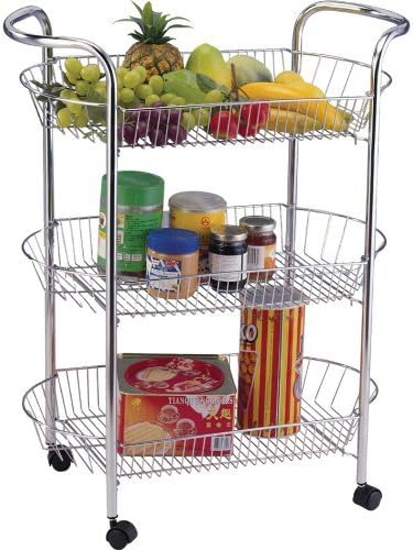 Keraiz Oval Handle Fruit And Vegetable Kitchen Trolley Silver