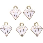 Beadthoven 100pcs White Diamond Shape Enamel Charms Pendants Cute Jewelry Finding Charm DIY Pendants for Necklace Earrings Bracelet Jewelry Making Accessories