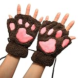 Arshiner Women Bear Plush Cat Paw Claw Glove Soft Winter Gloves