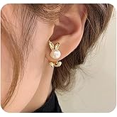 Gold Easter Bunny Jacket Earrings for Women Trendy Cute Rabbit Pearl Front Back Stud Earrings Creative Bunny Drop Earring Festival Party Accessories