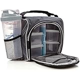 BloominGoods Meal Prep Bag, Lunch Box with Leakproof Portion Control Container Set, Reusable Ice Pack, Shaker Bottle and Vitamin Pocket for Healthy Meals All Day (Siver)