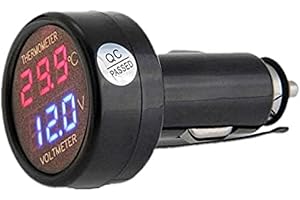 WUERKIYA Car Truck Bus Voltmeter & Thermometer Display 2 in 1, 12v 24v Battery Voltage Temperature Meter Monitor Tester Gauge
