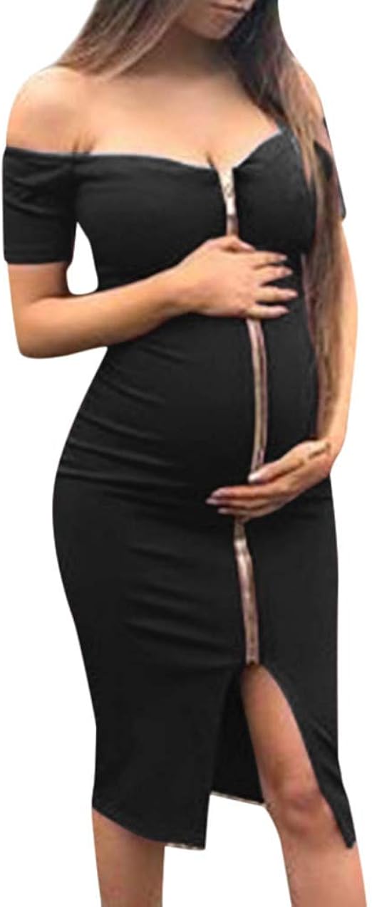 black bodycon dress with zip up front