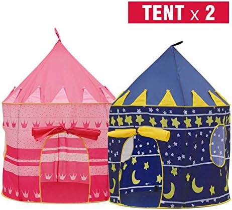 Moombike Prince and Princess Castle Play House Pop Up Play Tent with a Carrying Case, Foldable Pink and Blue Tent Toy for Boys and Girls Kids Indoor Outdoor