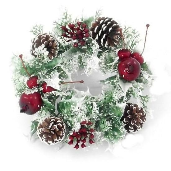 Poinsettia Christmas Wreath, 10" & 16" | Artificial Wreath for Front Door, Wall, or Holiday Decor (Variegated with Fruits and Berries, 10" (25cm))