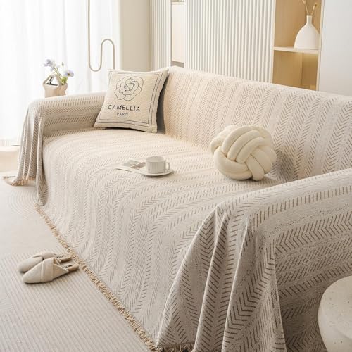 SLEEPHEAD® Chenille Sofa Cover - Cat-Proof & Anti-Scratch Couch Protector Slipcover with Tassels | Universal Fit for 2-3 Cushion Couch Washable Leakproof Furniture Protector （180 * 300cm）