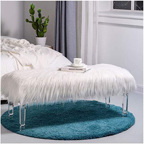 Glitzhome Luxurious Faux Fur Ottoman with Acrylic Legs Long Entryway