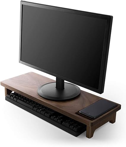 Cora Stands Support Pour Moniteur Television Ordinateur Portable Imprimante Et Pc Avec Support Telephone Rehausseur D Ecran Bois De Noyer 55x19 5x7 5 Cm Amazon Fr Cuisine Maison