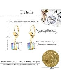 Pendientes colgantes con forma de cubo de cristal de Swarovski para mujeres y niñas, chapados en oro de 14 quilates, joyería hipoalergénica, latín