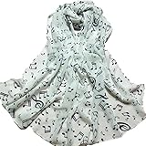 DZT1968® Autumn Winter Women Girl Music Notes Design Long Chiffon Shawl Scarf Pashmina (White)
